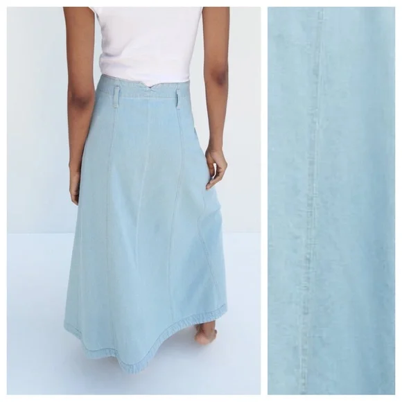 NWT. Zara Light Blue Z1975 Denim High Waist Midi Skirt. Size XS. - Picture 4 of 11